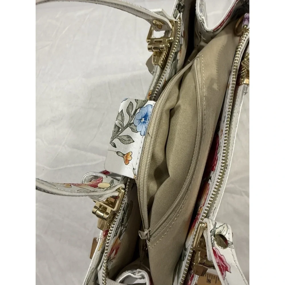 Borse In Pelle Genuine Leather Floral Print  Women's Purse Made‎ In Italy NEW